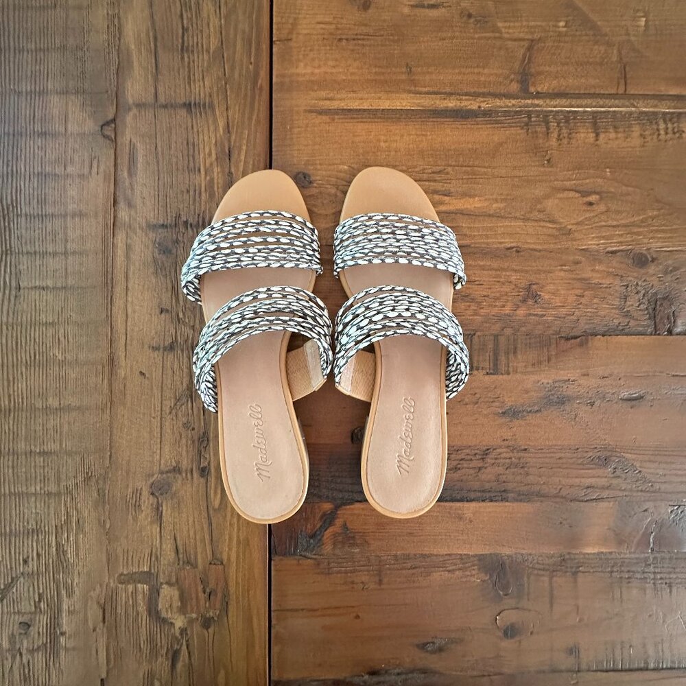 Madewell Black & White Rafia Slide Sandals